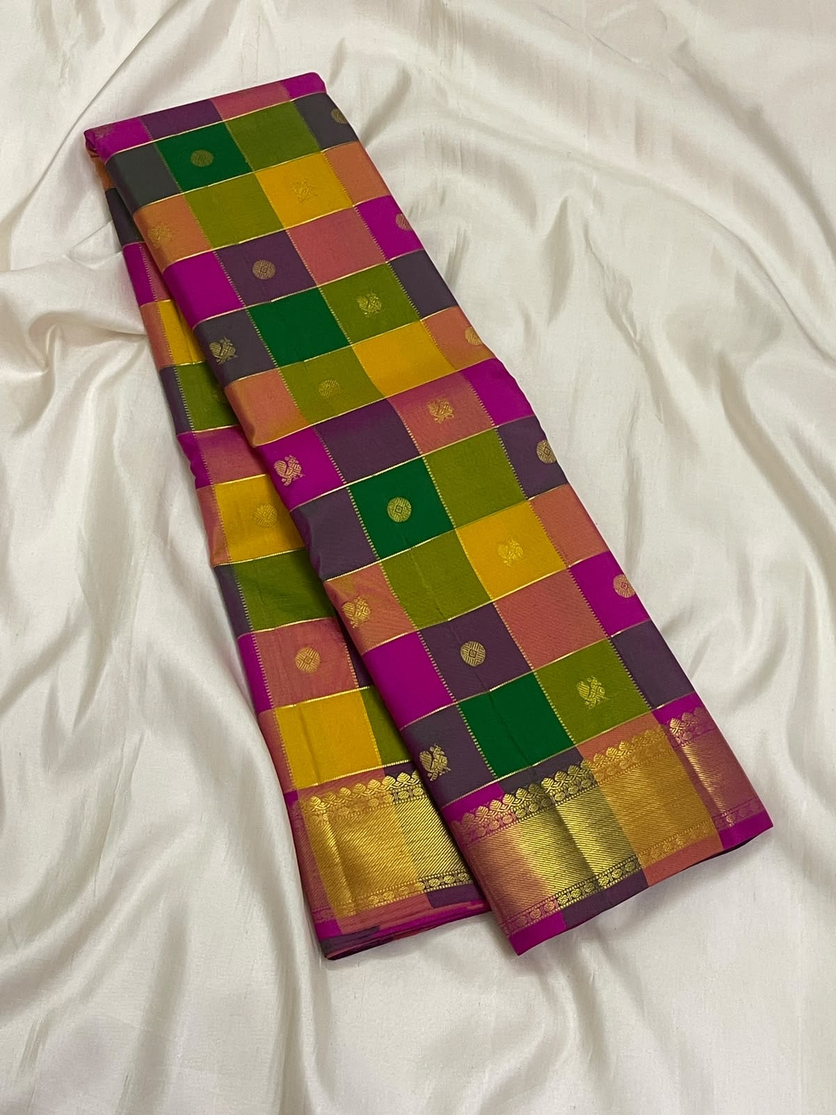 Multicolour zari butta detail on Kanchipuram silk saree