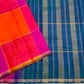 Multicoloured handwoven pure silk Kanchi Pattu saree with oversized Paalum Pazhamum checks, draped view