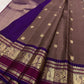 Mushroom Taupe pure silk Kanchipuram Varisaipet saree with Deep Violet Mayil gold zari border.