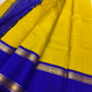 Royal blue rettapet border with gold zari bands on mustard Kanchipuram korvai silk saree — Idam Living