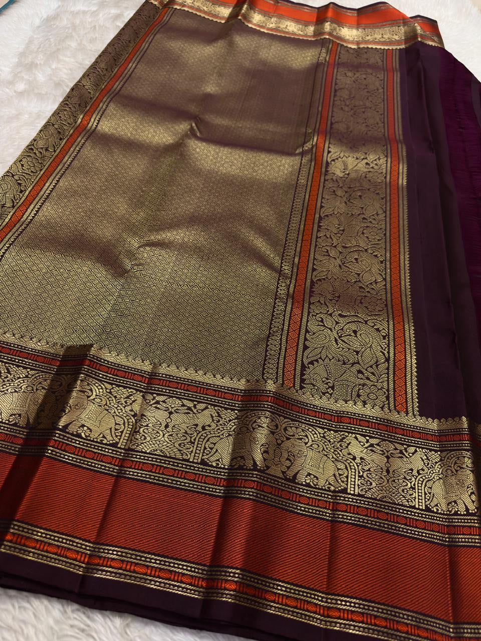 Mustard Handwoven Pure Silk Kanchipuram Saree with Varisaipet Vanasringaram Border