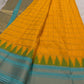 Golden Mustard Lightweight Pure Silk Kanchipuram Silk Thread Kattam Saree with Turquoise Blue Border