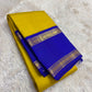 Mustard royal blue Kanchipuram silk saree with zari kattam and korvai rettapet border — Idam Living