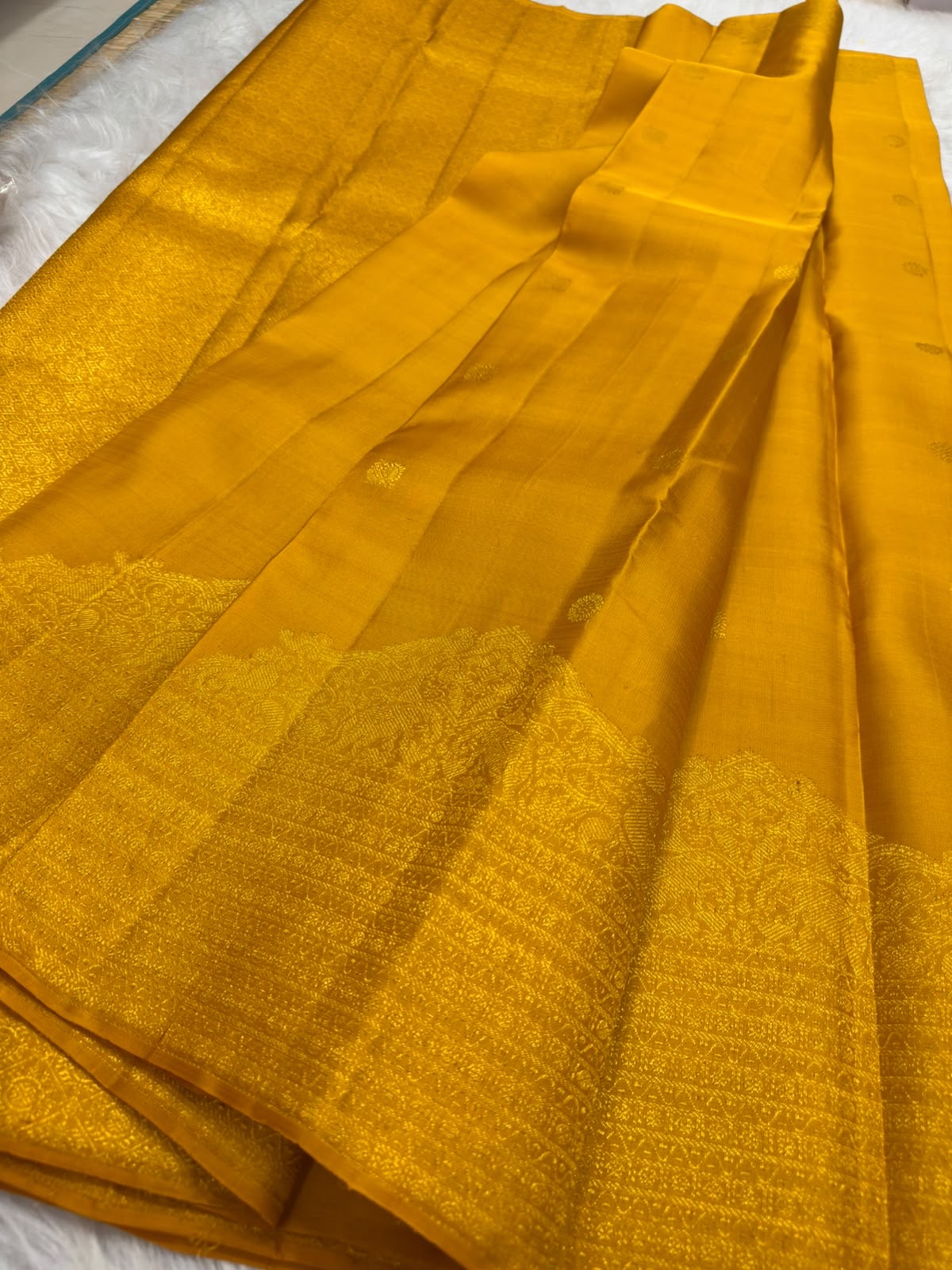 Canary Yellow Kanjeevaram pure silk saree folded view