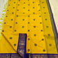 Silk thread mayil and kamalam butta in navy purple on mustard yellow Kancheepuram silk saree — Idam Living