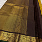 Mustard Yellow Handwoven Pure Silk Kanjivaram Zari Kattam Saree with Coffee Brown Peacock Border – butta motif detail