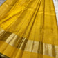 Wide plain gold zari border panel on canary yellow Kanchipuram pure silk saree — Idam Living