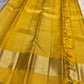 Forest green korvai border on canary yellow Kanjeevaram pure silk saree — Idam Living