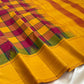 Mustard Yellow and Magenta Handwoven Pure Silk Kanjivaram Saree with Multicolour Kanchi Kattam Check Body