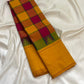 Mustard Yellow and Magenta Handwoven Pure Silk Kanjivaram Saree with Multicolour Kanchi Kattam Check Body