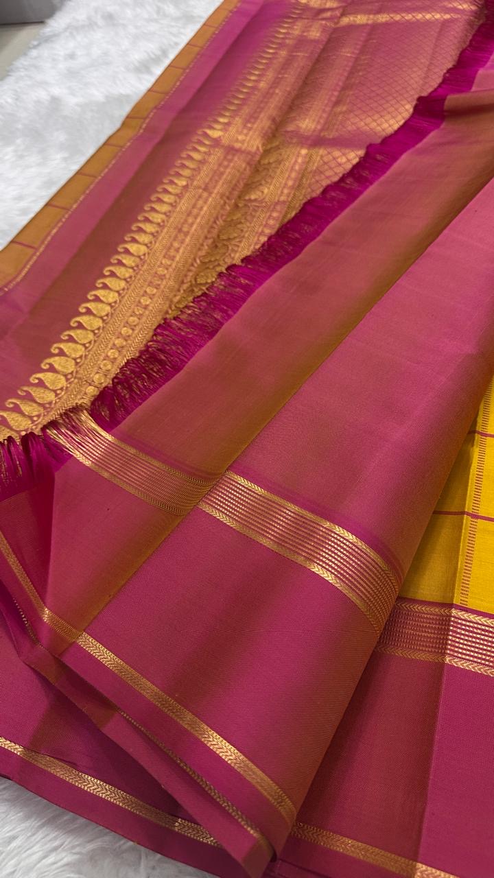 Mustard Yellow pure silk Kanchipuram saree — mustard yellow