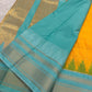 Golden Mustard Lightweight Pure Silk Kanchipuram Silk Thread Kattam Saree with Turquoise Blue Border