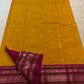 Mustard Yellow Handwoven Pure Silk Kanchipuram Saree with Pink Varisaipet Border