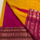 Mustard Yellow Handwoven Pure Silk Kanchipuram Saree with Pink Varisaipet Border