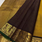 Mustard Yellow Handwoven Pure Silk Kanjivaram Zari Kattam Saree with Coffee Brown Peacock Border – silk body weave close-up