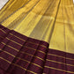 Muted Gold and Deep Plum Handwoven Pure Silk Kanchipattu Saree with Korvai Border