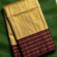 Muted Gold and Deep Plum Handwoven Pure Silk Kanchipattu Saree with Korvai Border