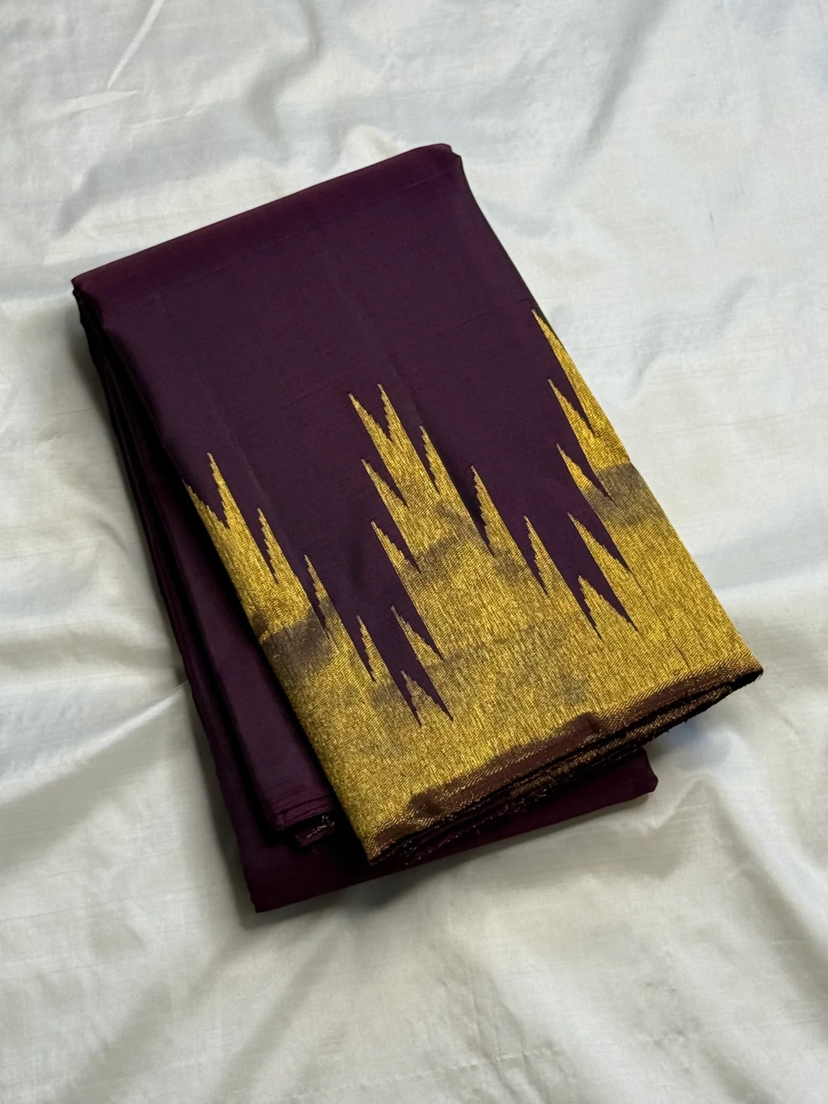 Muted Plum Ettukol Kanjivaram silk saree full view