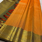 Muthu Seer Kattam weave detail, mango-yellow pure silk Kanjeevaram saree