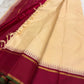 Natural Wheat and Deep Red Handwoven Pure Silk Kanjivaram Saree with Korvai Pillayar Reku Border