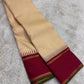 Natural Wheat and Deep Red Handwoven Pure Silk Kanjivaram Saree with Korvai Pillayar Reku Border