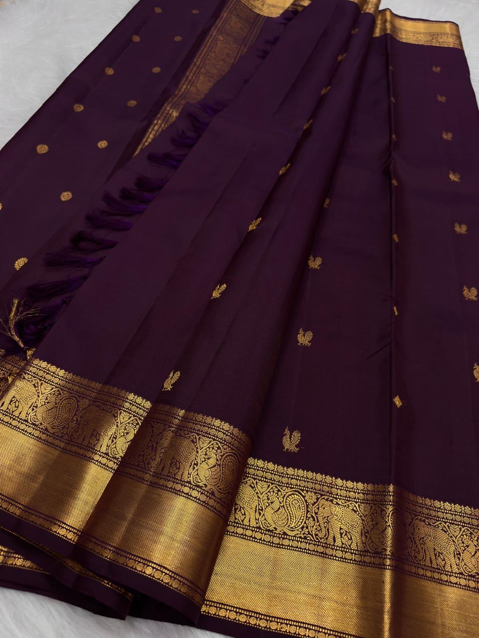 Naval Pazham plum pure silk Kanchipuram Butta saree, view 3