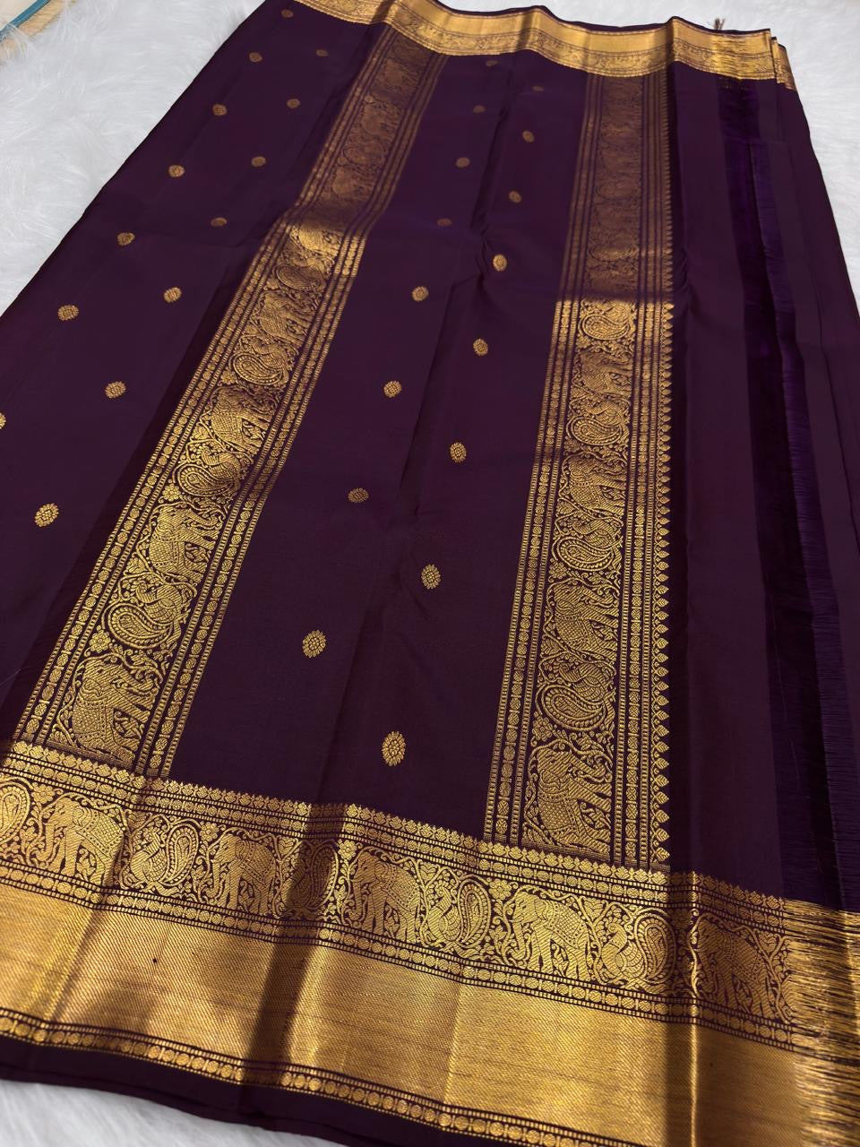 Naval Pazham plum pure silk Kanchipuram Butta saree, view 4