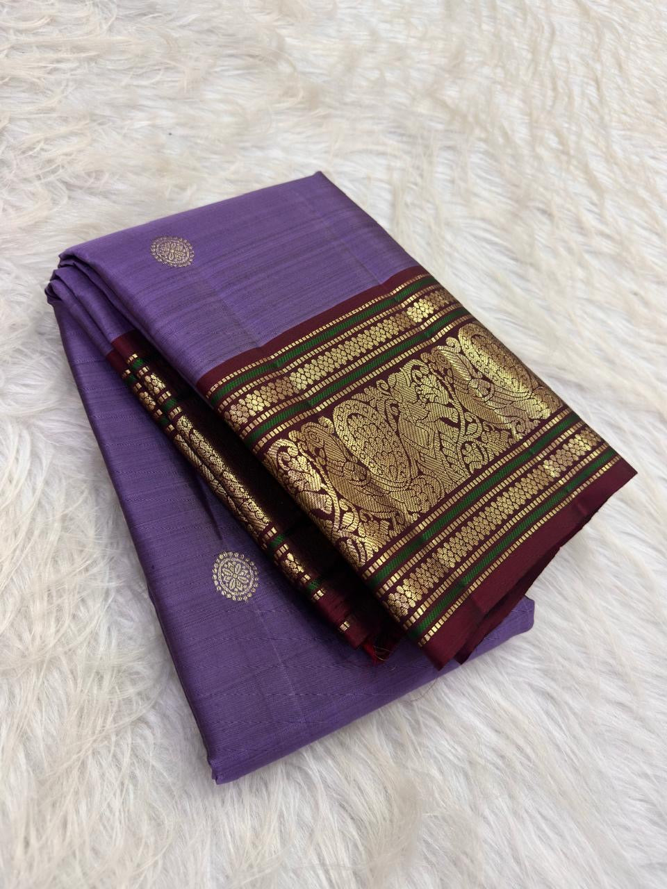 Kathiripoo Purple and Arakku pure silk Kanchipuram Butta saree, view 4
