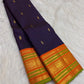 Naval Pazham purple pure silk KanchiPattu Korvai saree, full drape — Idam Living