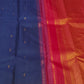Navy Blue Handwoven Pure Silk Kanjivaram Saree with Vermilion Red Korvai Border