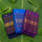 Close-up of kamalam butta in gold zari on navy blue Kancheepuram double warp pure silk saree — Idam Living