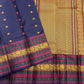 Rich multi-colour pattupet pallu in gold zari on navy blue Kancheepuram silk saree — Idam Living