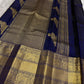 Navy blue Kancheepuram silk saree with Zari Kattam weave and ornate Yazhi border — Idam Living