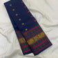 Multi-colour pattupet border with crimson teal and gold zari on navy blue Kanchipuram silk saree — Idam Living