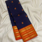 Navy Blue Kanjivaram body with traditional handwoven gold zari butta motifs