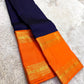 Navy blue Rettapet Kanjeevaram saree with orange border