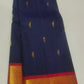 Navy Blue Handwoven Pure Silk Kanjivaram Saree with Vermilion Red Korvai Border