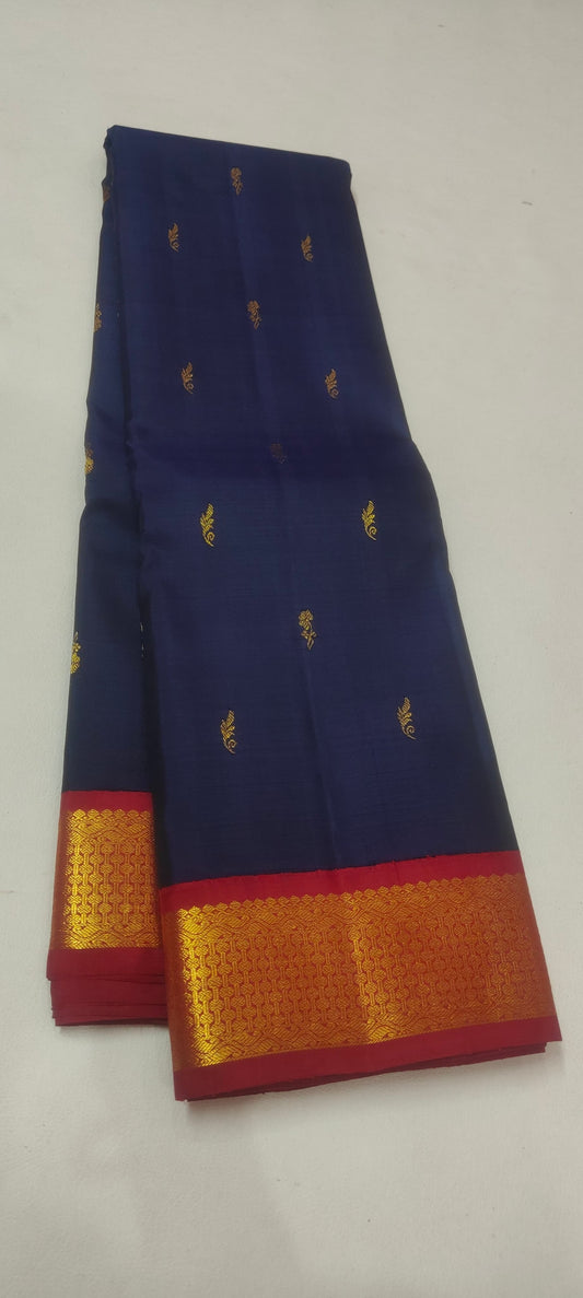 Navy blue Korvai Kanjivaram silk saree, full overview — Idam Living