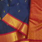 Navy Blue Handwoven Pure Silk Kanjivaram Saree with Vermilion Red Korvai Border