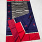 Neelam blue Chanderi saree showing red floral butta detail