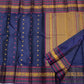 Crimson and teal pattupet border in gold zari on navy blue pure silk Kanchipuram saree — Idam Living