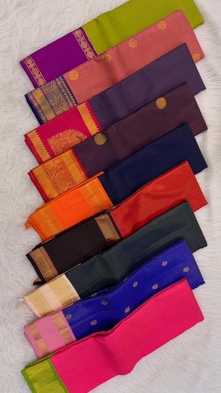 Deep blue Kancheepuram Rettapet silk saree