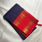 Deep navy Vairaoosi pure silk KanchiPattu saree with vermilion red Rettapet border — full saree overview — Idam Living