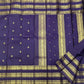 Navy Blue Handwoven Pure Silk Kanchipuram Saree with Horse Motif Varisaipet Border