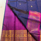 Navy Blue Handwoven Pure Silk Kanchipuram Saree with Purple Peacock Zari Border