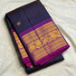 Navy Blue Handwoven Pure Silk Kanchipuram Saree with Purple Peacock Zari Border