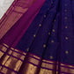 Full view of royal blue handwoven Kanchipuram pure silk saree with zari kattam and sorgavasal border — Idam Living