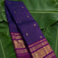 Royal blue handwoven Kanjipuram pure silk saree with zari kattam body and sorgavasal peacock maroon korvai border — Idam Living
