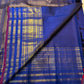 Magenta selvedge and gold zari varisaipet border on amethyst purple navy Kanchipuram silk saree — Idam Living