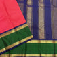 Pure Kanchipuram silk saree flat lay showing green border with gold zari and navy pallu stripes, shipped from New Jersey USA.